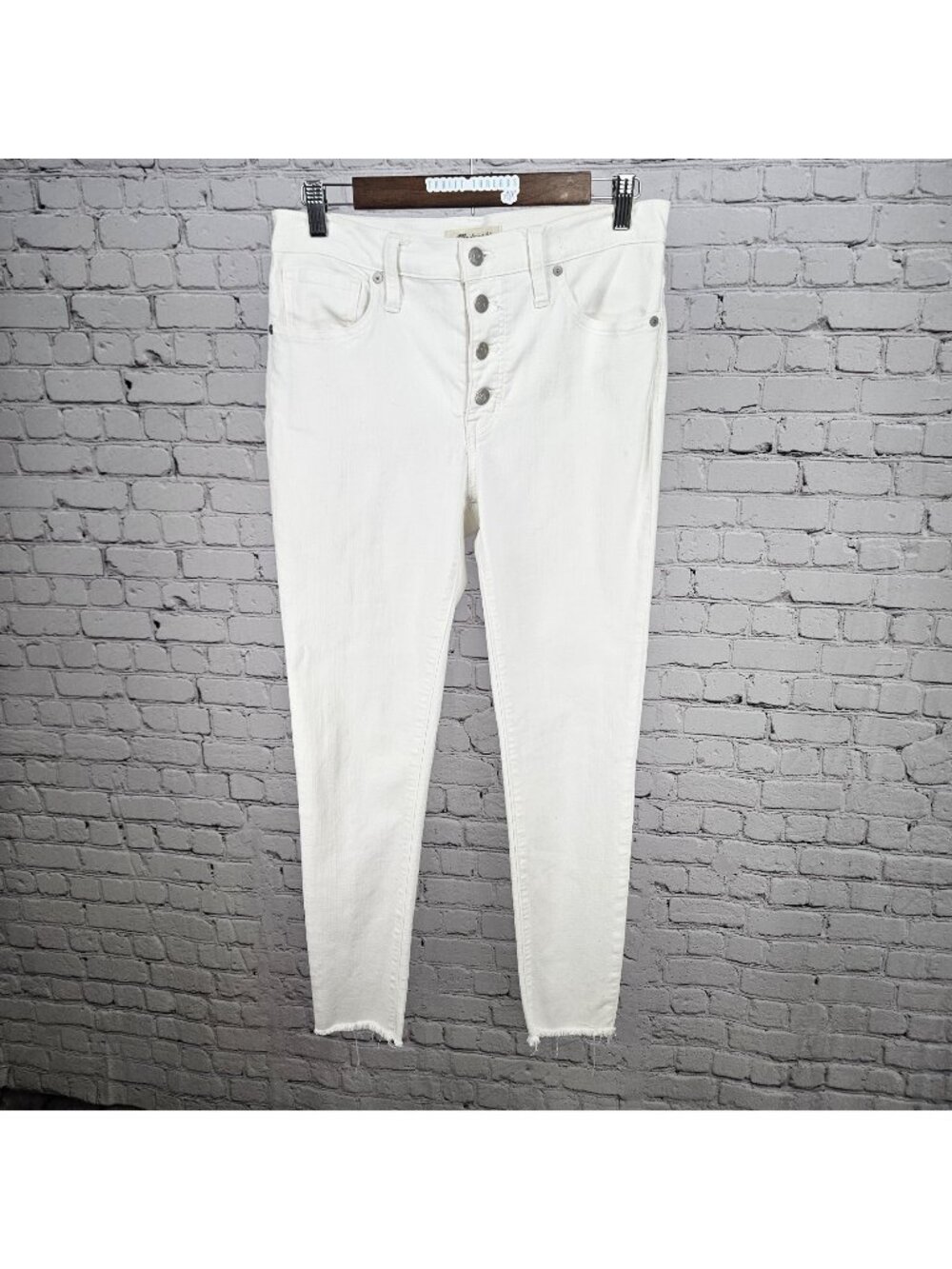 Madewell White Denim 9” Mid Rise Skinny Raw Hem Button Fly Jeans 30 (30x27.5)